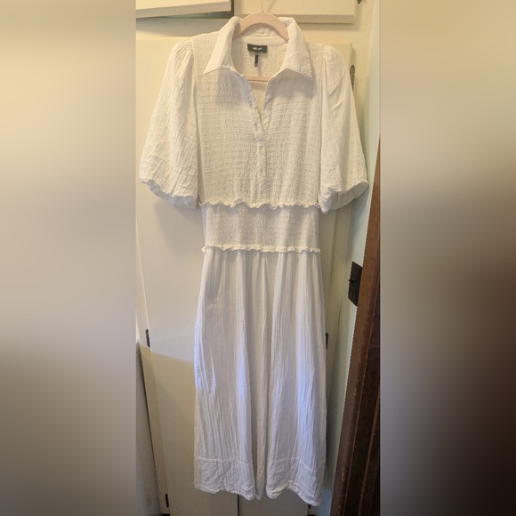 ME+EM Dresses & Skirts - Me+ Em Cheesecloth Shirred Maxi Shirt Dress 100% Cotton White Size 6